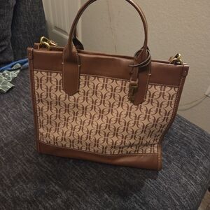 Fossil Brown and Cream Shoulder Bag